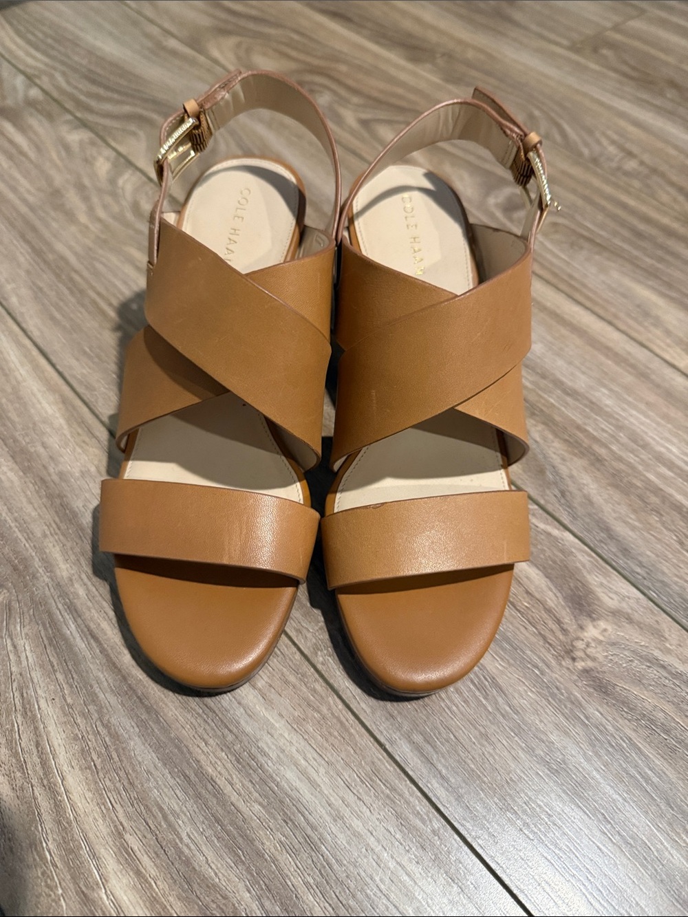 Cole Haan Cognac Leather Crisscross Slingback Sandals - NWOT
